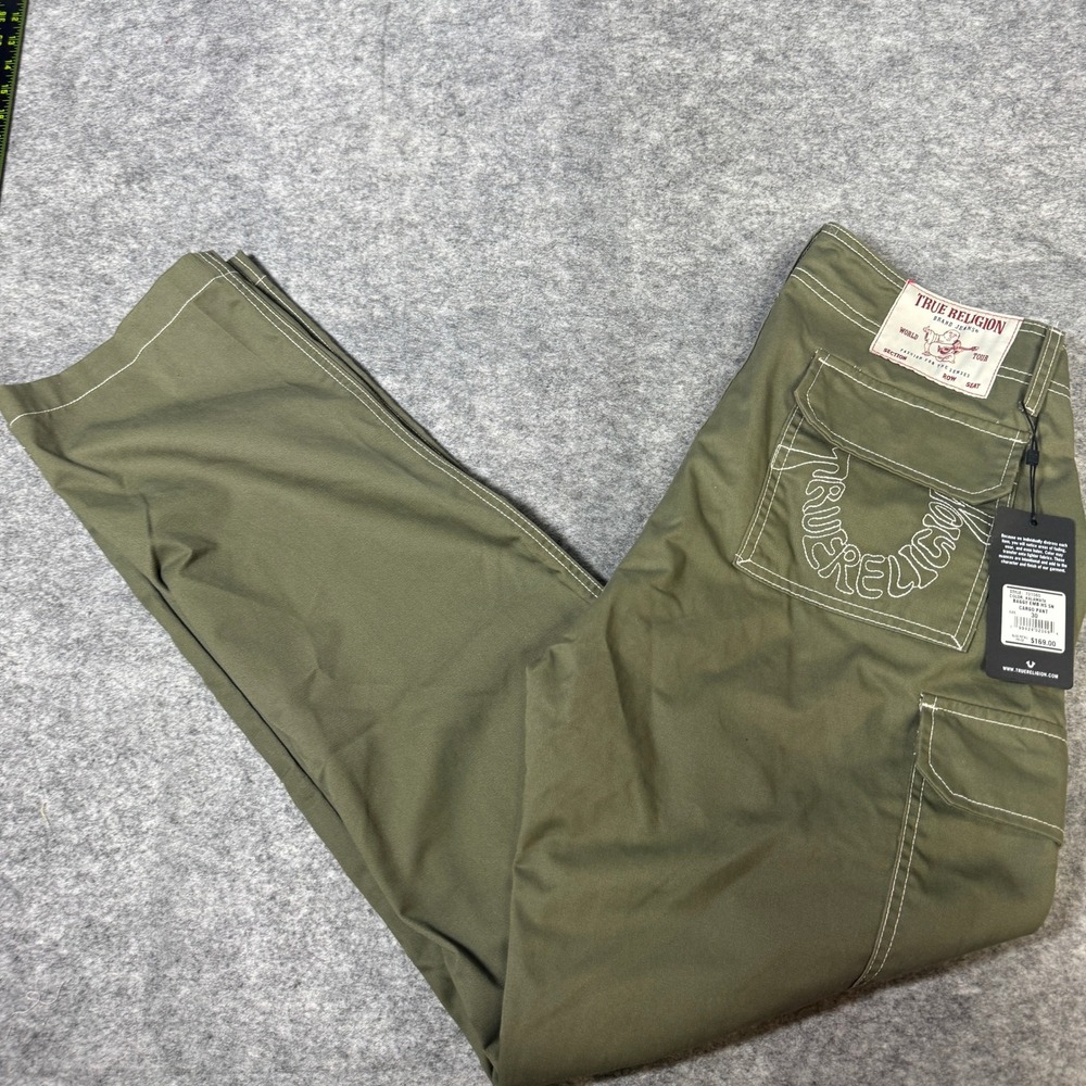 True Religion Baggy Embroidered Cargo Pants Kalamata Green Mens 30 NWT